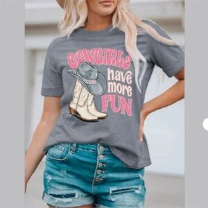 Simply Southern graphic short-sleeve V-neck T-shirt, "COWGIRLS have more FUN"
